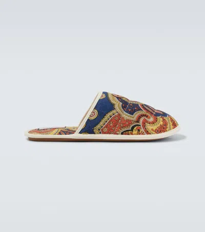 Valentino Garavani Paisley Denim Slides In Multicolor