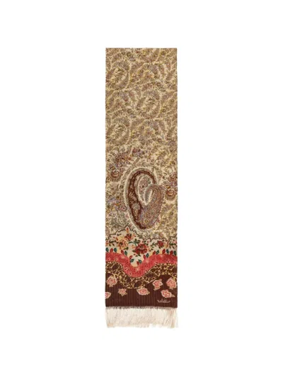 Valentino Paisley Fringed Scarf In Neutral