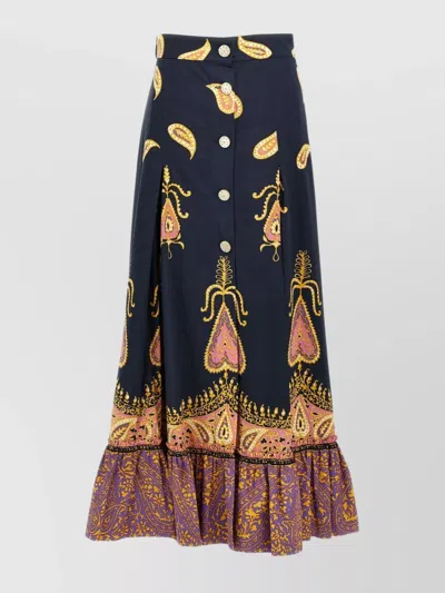 Valentino Paisley High Waist Skirt With Ruffled Hem In Multicolor
