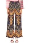 Valentino Garavani Multicolor Jeans With All-over Graphic Print And Logo Patch On The Back In Denim  In Indaco  Arancio  & Giallo