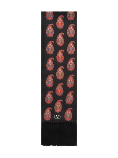 Valentino Paisley-print Fringed Scarf In Black