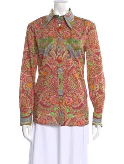Pre-owned Valentino Paisley Print Long Sleeve Blouse W/ Tags In Pink