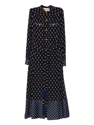 Valentino Paisley-print Polka-dot Midi Dress In Black