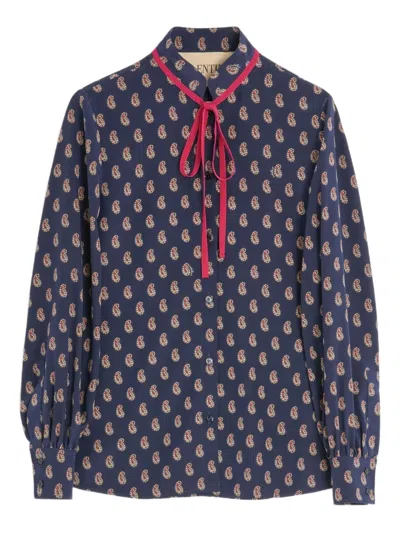 Valentino Paisley-print Silk Shirt In Blue