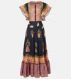 Valentino Ruched Tiered Paisley-print Cotton-muslin Midi Dress In Black