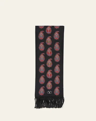 Valentino Paisley Twill Fringe Scarf