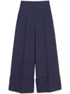 Valentino Wool And Silk Trousers With Wide Leg In Blue
