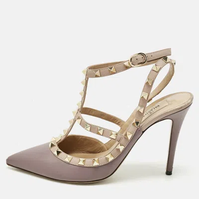 Pre-owned Valentino Garavani Pale Purple Leather Rockstud Ankle Strap Pumps Size 38.5