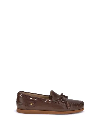 Valentino Garavani Palm Avenue Boat Loafers In Brown