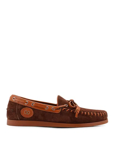 Valentino Garavani Palm Avenue Boat Shoe In Leather And Suede In Multi