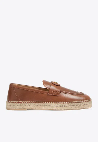 Valentino Garavani Palm Avenue Calf Leather Espadrilles In Tobacco