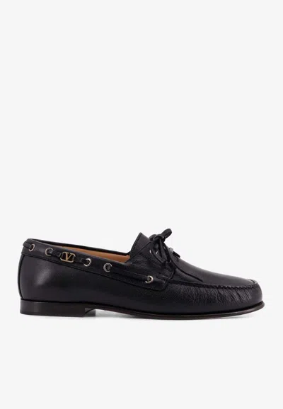 Valentino Garavani Palm Avenue Leather Loafers In Black
