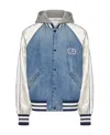 Valentino Double-layered Hooded Varsity Jacket In Blue