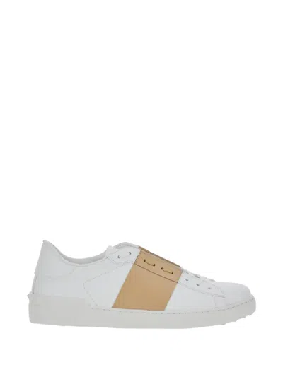 Valentino Garavani Open Sneakers In Leather With Contrast Colored Stripe And Stud Detail In Nude