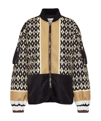 Valentino Panelled Logo Bomber Jacket In Black