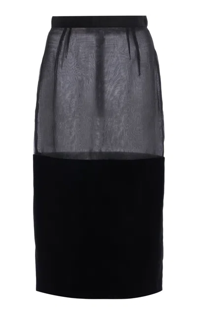 Valentino Panelled Organza Knee-length Skirt In Black