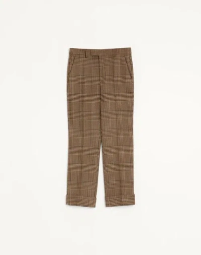 Valentino Pantalon À Revers  En Laine À Motif Prince-de-galles Homme Camel/noir 52