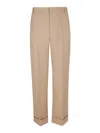 Valentino Garavani Wide Leg Wool Trousers With Turn-up Hem In Multi