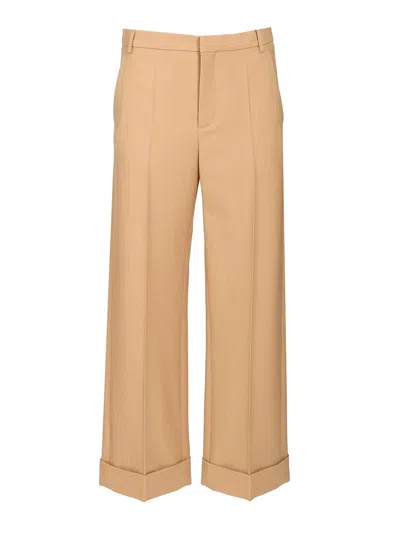 VALENTINO PANTALONE LUXURY GABARDINE WOOL TROUSERS BEIGE