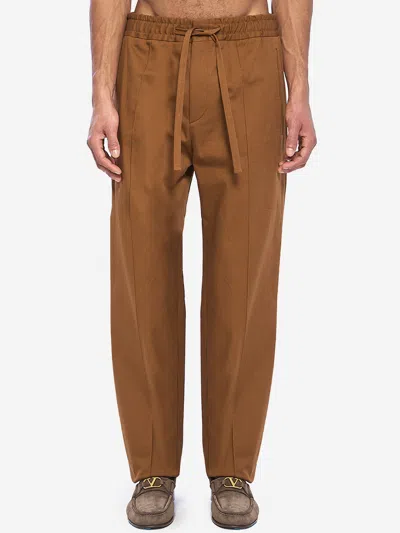 Valentino Cotton Gabardine Pants In Brown