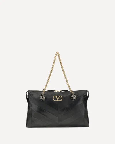 Valentino Garavani Panthea Chevron Medium Shoulder Bag R In Black