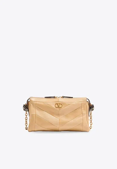 Valentino Garavani Panthea Small Shoulder Bag In Nappa Leather With A Chevron Pattern In Brown