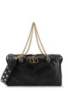 Valentino Panthea Leather Crossbody Bag With Metal Vlogo Signature In Black