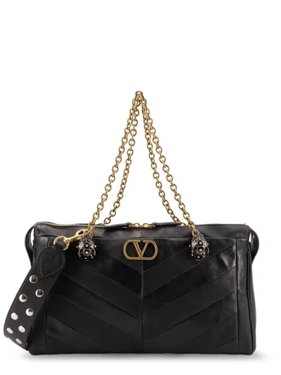Valentino Garavani Panthea Leather Crossbody Bag With Metal Vlogo Signature In Black