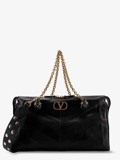Valentino Garavani Panthea Small Shoulder In Nappa Leather With Chevron Pattern Bags In Black