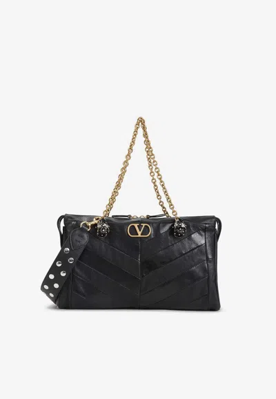 Valentino Garavani Panthea Leather Tote Bag In Black