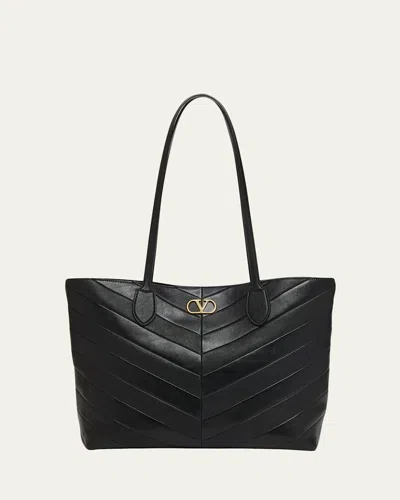 Valentino Garavani Panthea Medium Chevron Leather Tote Bag In Black