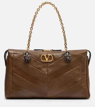 Valentino Garavani Growl Medium Leather Tote Bag In Brown