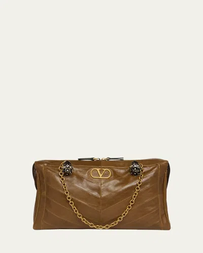 VALENTINO GARAVANI PANTHEA MEDIUM PATCHWORK CHEVRON SHOULDER BAG