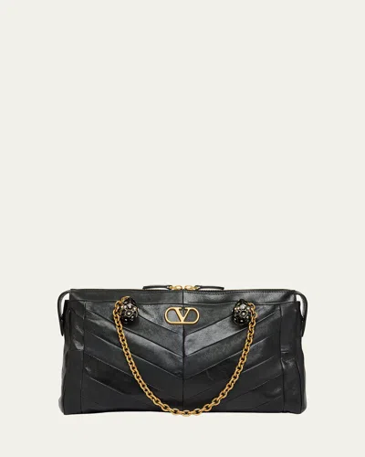 VALENTINO GARAVANI PANTHEA MEDIUM PATCHWORK CHEVRON SHOULDER BAG