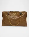 Valentino Panthea Medium Patchwork Chevron Shoulder Bag In Brown