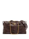 Valentino Garavani Valentino Panthea Medium Shoulder Bag In Suede And Nappa With Chevron Motif In Burgundy