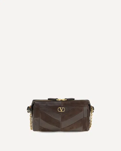 Valentino Garavani Panthea Shoulder Bag Chevron Pattern In Brown