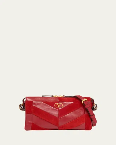 Valentino Garavani Panthea Small Patchwork Chevron Shoulder Bag In Red