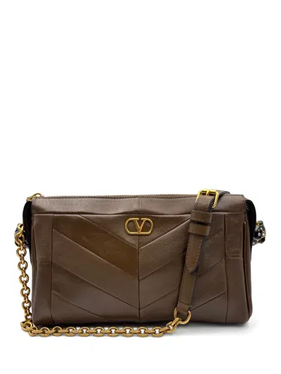 Valentino Garavani Panthea Small Shoulder Bag In Suede And Nappa With Chevron Pattern In Burgundy