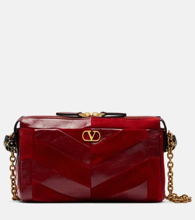Valentino Garavani Panthea Small Suede And Leather Crossbody Bag In Red
