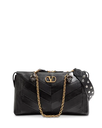 Valentino Garavani Panthea Vlogo Chevron Shoulder Bag In Black