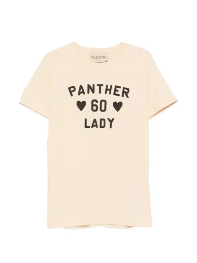 Valentino Cotton Jersey T-shirt With Panther Lady Print In Neutral