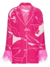Valentino Graphic-print Feather-trim Shirt In Pink