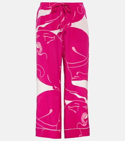 Valentino Panther Crêpe De Chine Pants In Pink