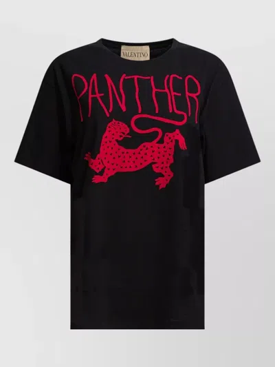 Valentino Panther Graphic Crew Neck Short Sleeve T-shirt In Black