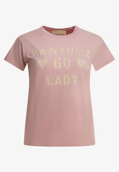 Valentino Panther Lady Printed T-shirt In Pink