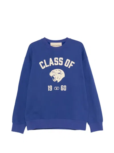 Valentino Cotton Jersey Crew Neck Sweatshirt Regular Fit In Blue