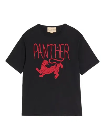 Valentino Panther Graphic Crew Neck Short Sleeve T-shirt In Black