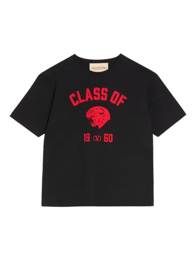 Valentino Garavani Cotton T-shirt With Panther Print In Black