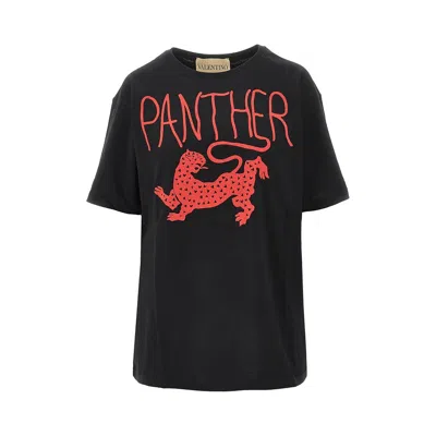 Valentino Panther Print T-shirt In Black